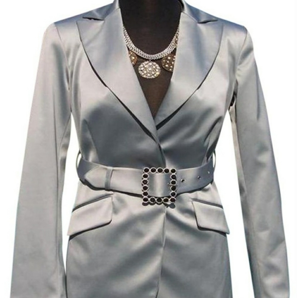 Cache Rhinestone Self-Belt Top Jacket Lined Satin